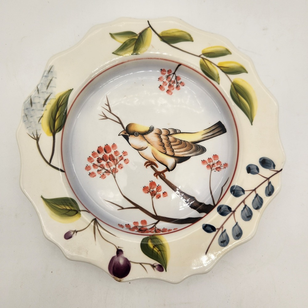HOMCO‎ Bird on Branch Hand Painted Vivid Colors Scalloped Ceramic Plate 2005
